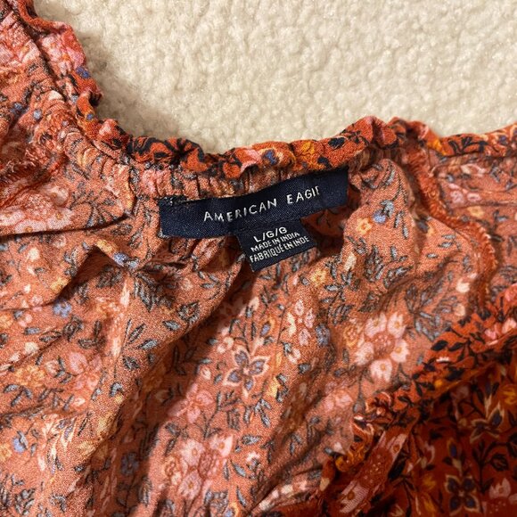 American Eagle Red Floral Boho Top - Size Large - Picture 3 of 3
